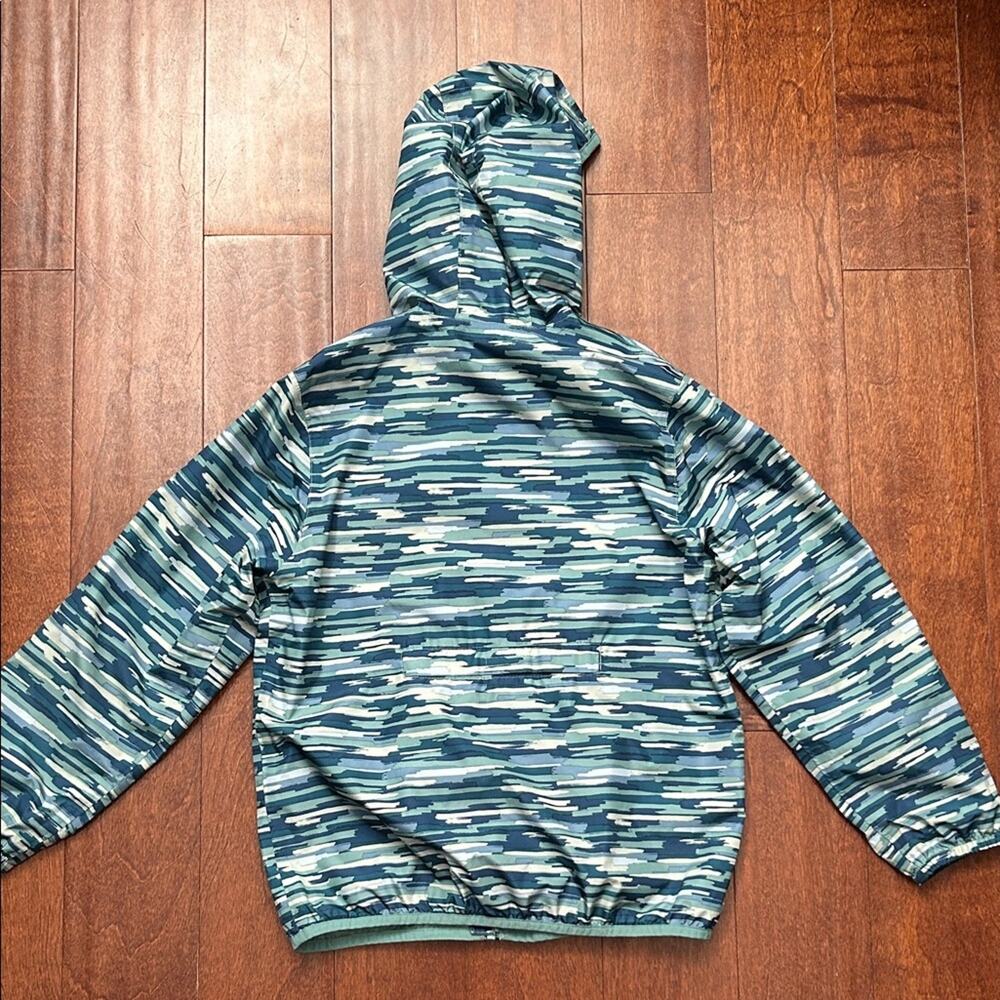 Lands' End Kids Teal Striped Hooded Windbreaker, Packable, Size Large 10-12 - Picture 9 of 14